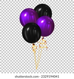 purple and black balloons for halloween party on transparent background. halloween decorations