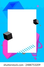 Purple, black and blue geometrical graphic retro theme background with place for text. Minimal geometric elements frame. Vintage abstract shapes vector illustration for advertising.