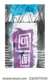 purple, black and blue spots with white and black lines