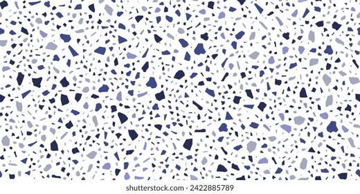 Patrón o fondo de baldosas de terrazo morado, negro, azul y blanco. Tejido de teja de piedra Terrazo, superficie de cemento de terazzo o suelo de mármol terazo vectorial fondo o fondo colorido