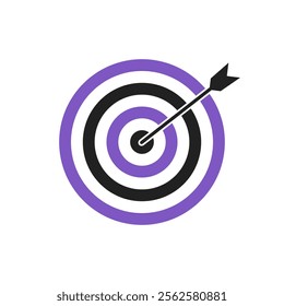 Purple and black bullseye dart target icon. Dart target goal marketing sign. Arrow dart logo vector. Winner dart sign.