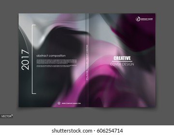 Purple, black elegant design for brochure cover, info banner, title sheet. Modern vector front page art with grunge blot theme. Creative violet figure icon. Fancy composition for flyer or ad text font