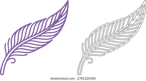 Purple and black feather thin line white outline