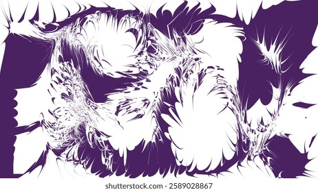 A purple and black floral pattern on a white background
