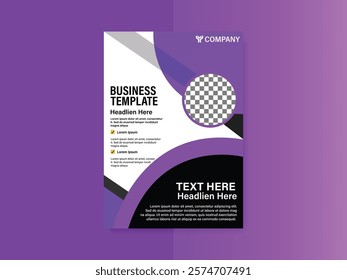 A purple and black flyer for a company