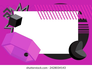Purple and black geometrical graphic retro theme background with place for text. Minimal geometric elements frame. Vintage abstract shapes vector illustration for advertising.