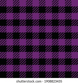 Purple and black gingham plaid. Seamless vector pattern. Suitable for fashion or interiors.