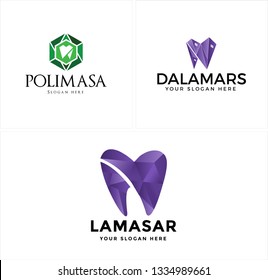 Purple black green line art icon tooth hexagon combination mark logo design concept suitable for dental health medical