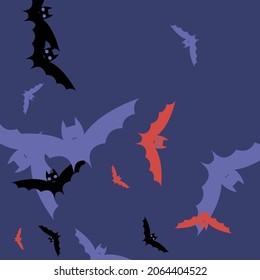 Purple Black Red Scary Halloween Modern Design. Creepy Pink Spooky Gothic Background. Night Motion Sky Colorful Chaos Bats Vector Design Pic. Print Attack Eyes Retro Flying Bats Art Pattern.
