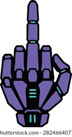 Purple and black robotic hand gesture for disrespect, offensive, rebellion, defiance, and rejection concepts.