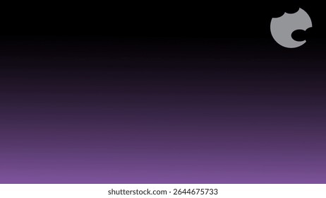 Gradiente vertical roxo a preto com forma de lua mordida no canto superior direito, criando uma atmosfera estranha de noite de Halloween