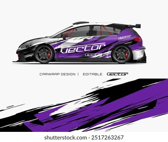 Roxo, preto e branco carro wrap design para um olhar ousado e dinâmico. Perfeito para envoltórios de carro personalizados e marca de veículo.