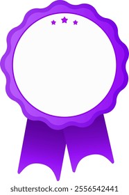 Purple blank award badge with ribbon and three stars representing top quality, achievement, and success, perfect for adding a touch of elegance and prestige