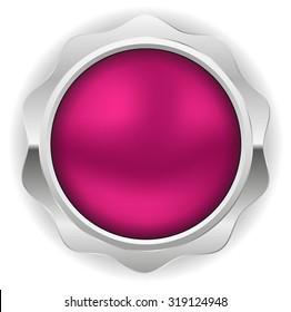 Purple blank badge with silver border on white background