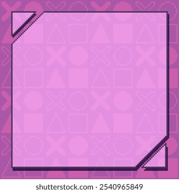 Purple Blank Glowing Frame Background with Symbol in Checkerboard Patterns, Pixel Art Style