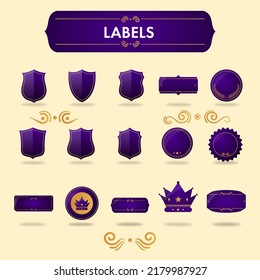 Etiqueta O Insignia Purple Blank, Marco Fijado En Fondo Amarillo.