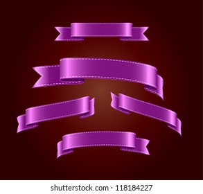 Purple blank silky vector ribbon tags collection