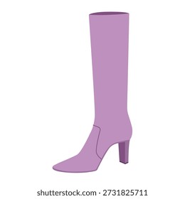Purple block heel midi boot women color flat pair. Mid-calf shaft with chunky heel for stylish moments and chic wear. Technical fashion illustration CAD mockup vector men unisex isolated trendy style