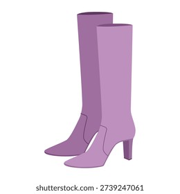 Purple block heel midi boot women color pair. Mid-calf shaft with chunky heel luxury event and refined look. Technical fashion illustration CAD mockup refined vector men unisex isolated modern style.