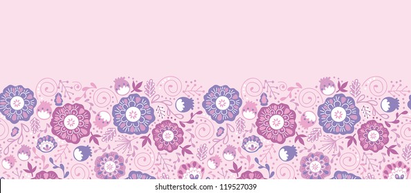 Purple Blossom Flowers Horizontal Seamless Pattern Border
