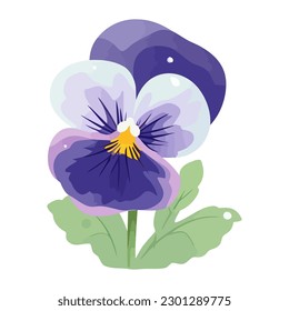 Purple blossom, green leaf icon isolated