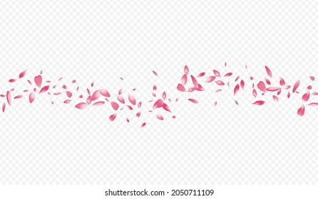 Purple Blossom Vector Transparent Background. Bloom SummerDrop Template. Sakura Fly Cover. Cherry Romance Poster. Bright Leaf Down Illustration.