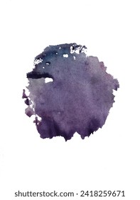 purple blot, watercolor ink brush, aquarelle purple spot on white background