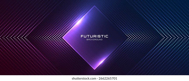 Purple blue abstract background on dark space with dotted lines effect decoration. Modern graphic design element with glowing dots rhombus style concept for web, art, flyer, card, or brochure cover