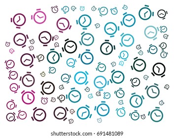 Purple and blue - abstract vector illustration background texture made of alarm clocks