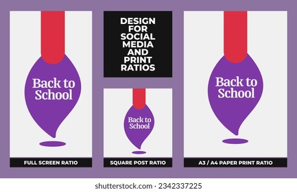 Purple and blue Back to school set for social media and print ratios vector set social media set