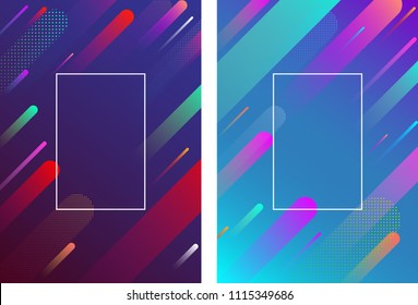 Purple and blue backgrounds with frame and abstract colorful geometric pattern. Vector illustration.