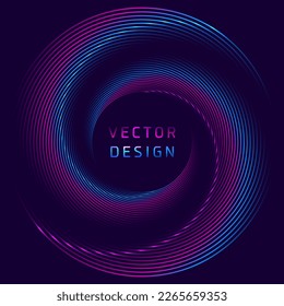 Marco espiral de círculo azul púrpura. Borde vacío vectorial para texto. Cartel de la discoteca iluminado con neón brillante. Borde delgado de línea brillante, cuadro de texto de la bengala de plomo. Diseño de estilo futurista en el ciberespacio.