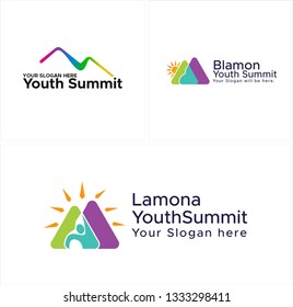 Purple Blue Colorful Line Art Sun People Mountain Combination Mark Logo Design Vector Concept Suitable For Youth Empowerment Kindergarten