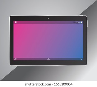 Purple blue coloured tablet computer on grey colour background