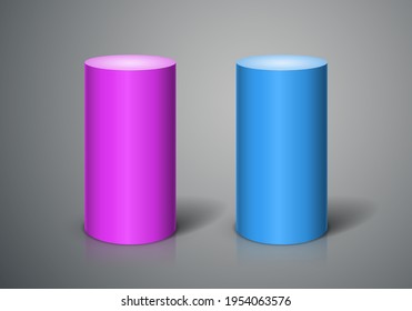 Purple and blue cylinder on dark background. Vector template for your design.