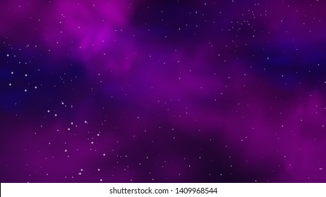 Purple and blue dark starry space. Vector background of colorful nebula.