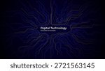  Purple and blue digital circuit board design with central copy space. Glowing network lines form futuristic pattern perfect for AI, data science, and innovation projects. Digital vector illustration