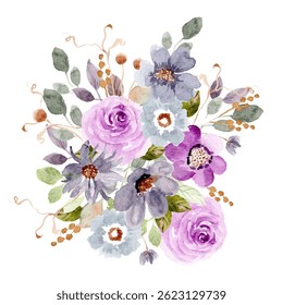 purple blue floral arrangement watercolor background
