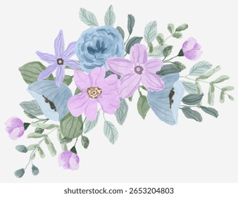 purple blue floral watercolor bouquet