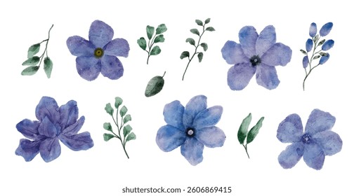 purple blue floral watercolor set