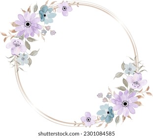 Purple blue floral watercolor wreath for wedding, birthday, card, background, invitation, wallpaper, sticker, decoration etc.