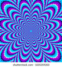 Purple and blue flower with spirals. Motion illusion.