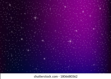 Purple blue galaxy. Sky with stars. Night space. Ethereal space background. Vector illustration.