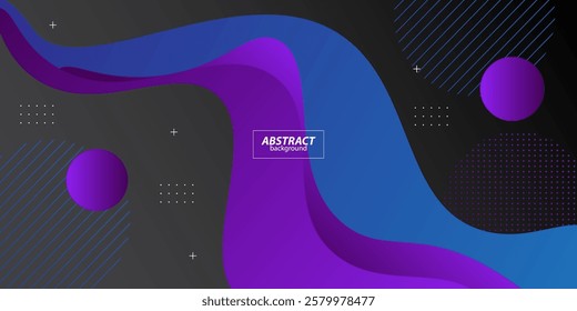 Purple and blue geometric business banner design. Creative banner design with wave and line shape as template. Simple design on dark horizontal banner. Vector Eps10