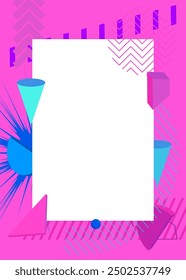 Purple and blue geometrical graphic retro theme background with place for text. Minimal geometric elements frame. Vintage abstract shapes vector illustration for advertising.