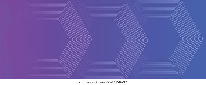 Purple and blue gradient background with hexagonal line patterns. The background is smooth and vibrant, featuring purple and blue hues. Minimal abstract hexagon pattern vector gradient background 