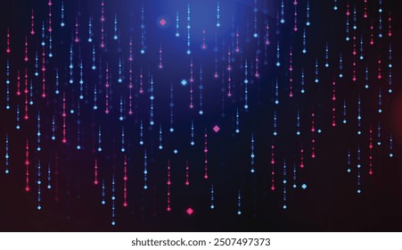 Purple and blue gradient color abstract falling sparkles background template. Light effect banner background design. Colorful falling sparkles background design with navy blue gradient color.