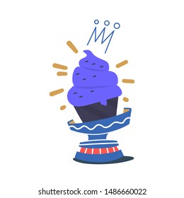 Purple blue Ice cream in the waffle cone with vanilla, chocolate and pistachio taste isolated on white background. Set of vector flat outline icons. Cute cartoon style illustration for product design