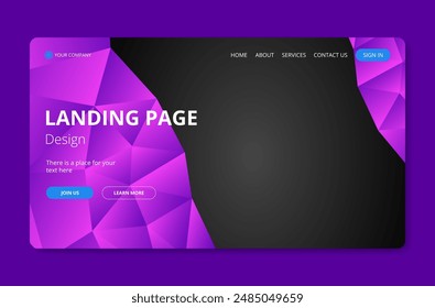 Purple and blue landing page with abstract background.
