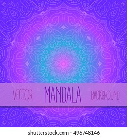 Purple with blue mandala postcard vector background